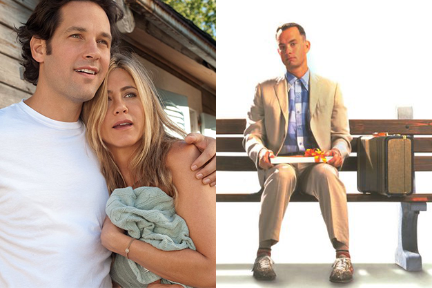 De um lado a foto do casal do filme Wanderlust e do outro uma  foto de Forrest Gump